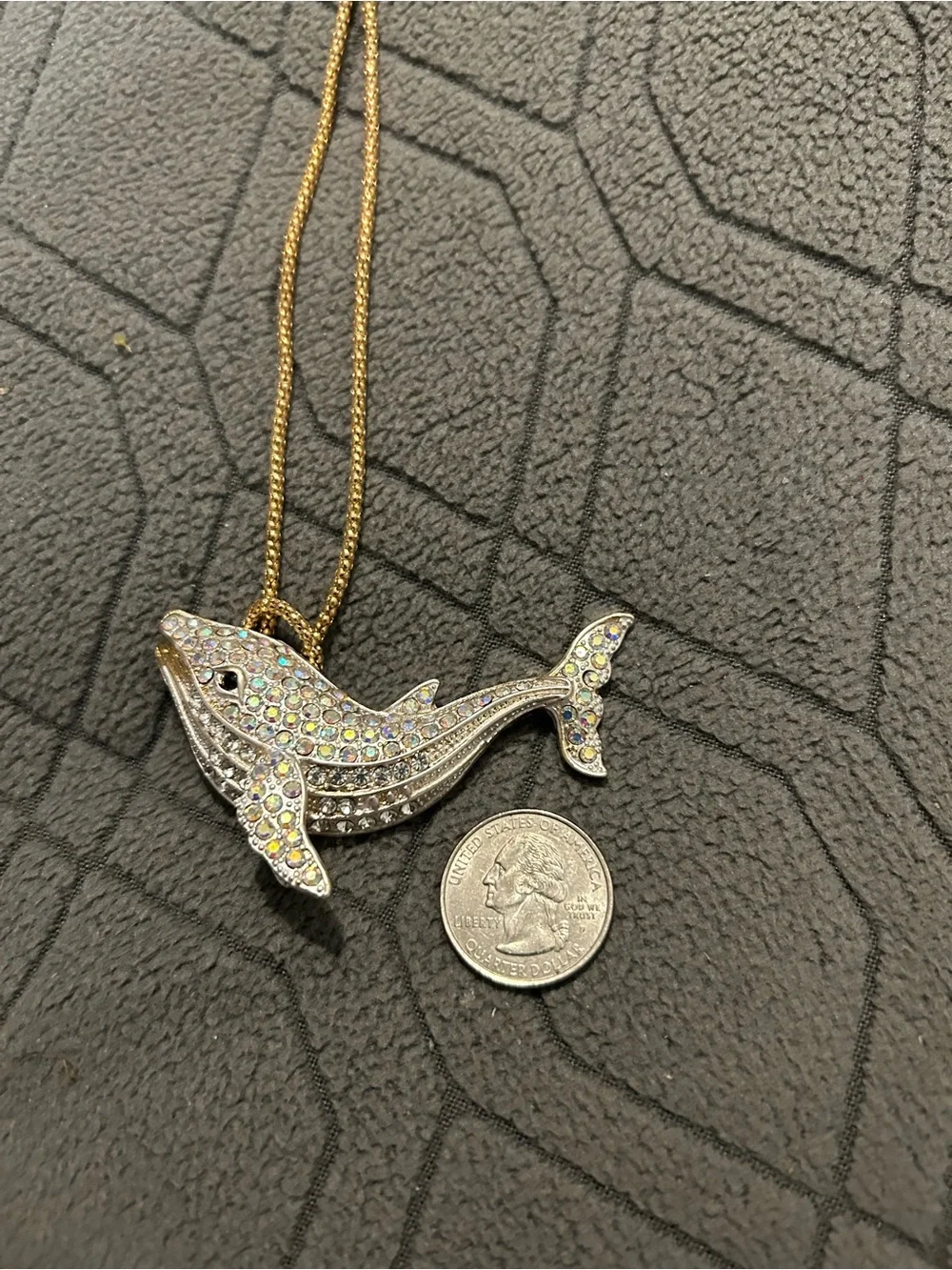 Crystal Iridescent Whale Pendant Necklace - Gold Tone Chain